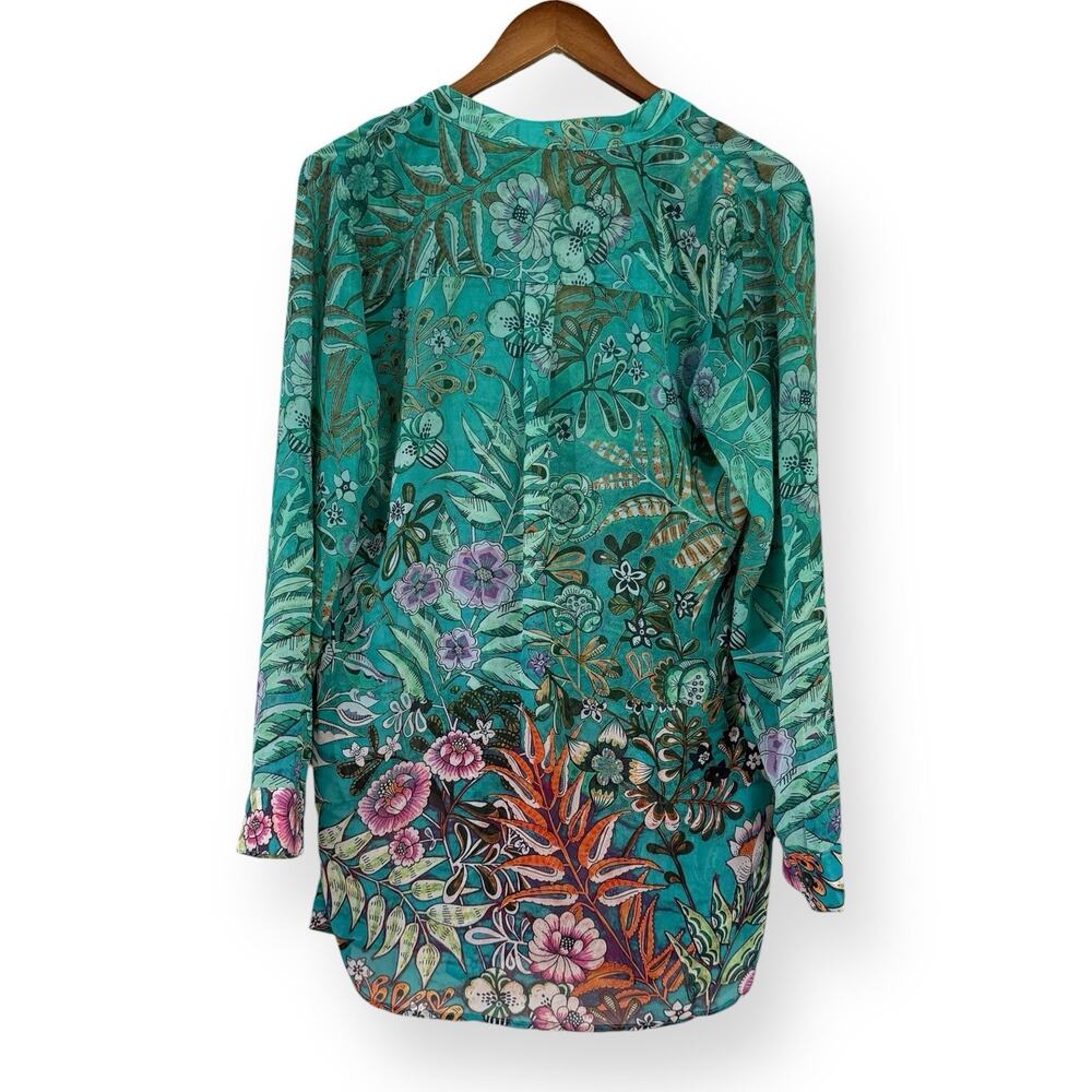 Soft Surroundings Luau Garden Blouse Womens S Green Floral Pintuck Sheer Chiffon - Picture 6 of 8